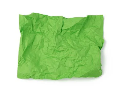 Empty crumpled green rectangular sheet of paper a4 on a white background, ... Stock Photos