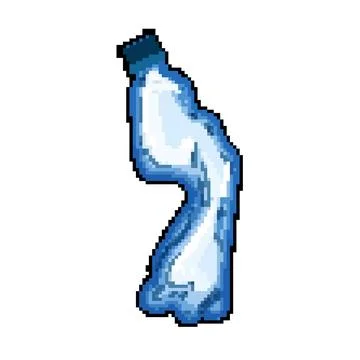 Empty crumpled plastic bottle pixel art vector illustration Stock Illustration