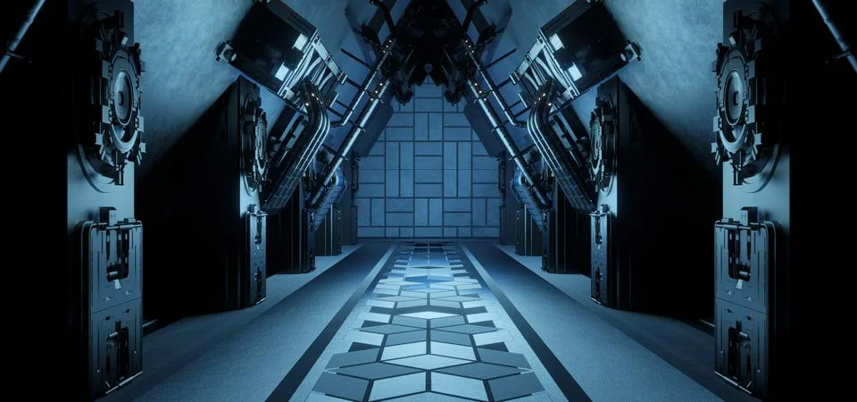 Empty CryptoSpace Interior Crypto World Advanced Purple Colors Sci Fi Backgro 스톡 일러스트