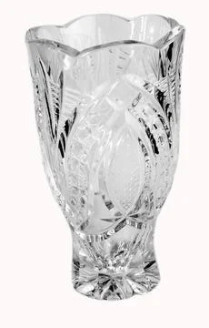 Empty crystal vase on white background. Isolate. The vase was made in the mid Stock Photos