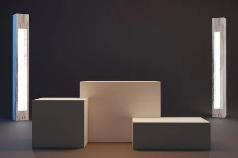 Empty cube or square box podium with studio background. Concept scene stage s Stock Photos