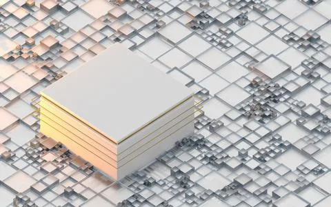 Empty cube stage with block pattern background, 3d rendering. Illustrazione stock