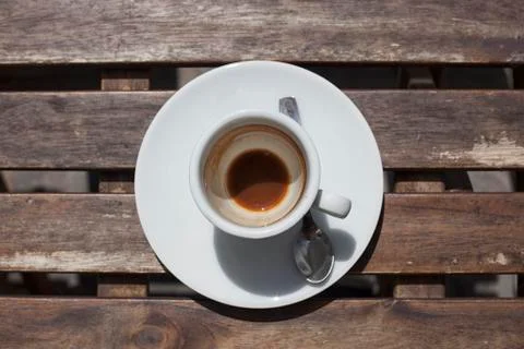 The empty cup of coffee on table wood Stock Photos