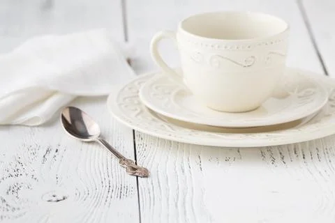 Empty cup on wood background Foto stock