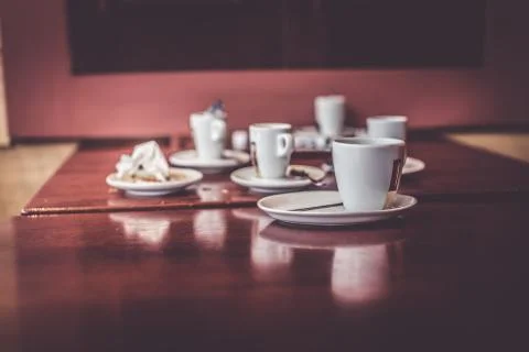 Empty Cups And Saucers On Table In A Cafe Stock Photos