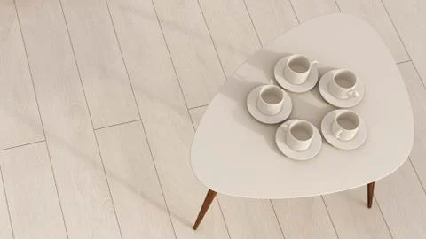 Empty cups on a couch table, 3D Rendering Stock Illustration