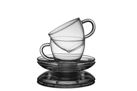 Empty cups with saucers for tea isolated on white background Stock Photos