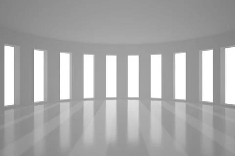 Empty curved space is being shown in flat design featuring tall windows and 스톡 일러스트