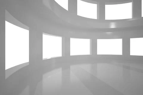 Empty curved space is showcasing flat design with columns, panoramic windows and 스톡 일러스트