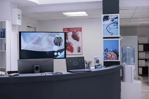 Empty customer service area counter top Foto stock