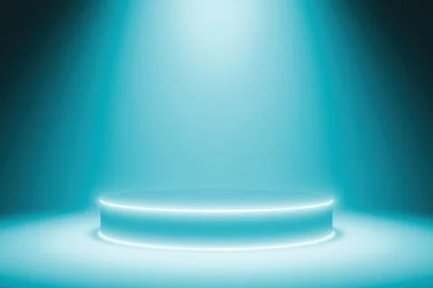 Empty cyan illuminated studio podium stage background for product display Stock Illustration
