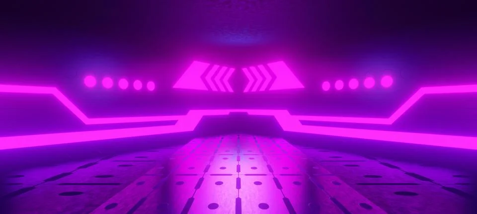 Empty Cyber Future Stage Corridor Laser Glowing with Dark Magenta Colors Alie Stock-Illustration