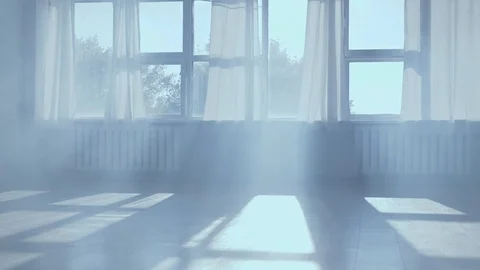 Empty dance studio with smoke and daylight Stock Footage 98082301