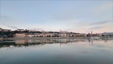 An empty Danube River wakes up in Budapest, Hungary Stock Footage 70794156
