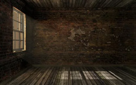 Empty dark abandoned room with volume light through window pane Stock Illustration