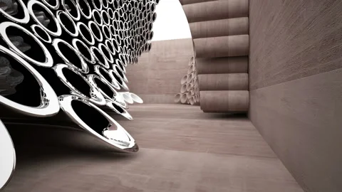 Empty dark abstract brown concrete smooth interior with chrome and high-gloss wh Stock-Footage 87782985