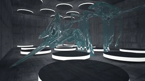 Empty dark abstract concrete and glass room smooth interior. Architectural backg Video stock 83570307