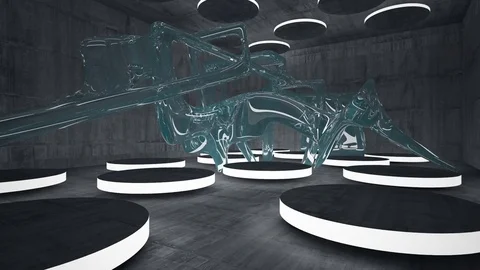 Empty dark abstract concrete and glass room smooth interior. Architectural backg Video stock 83570309