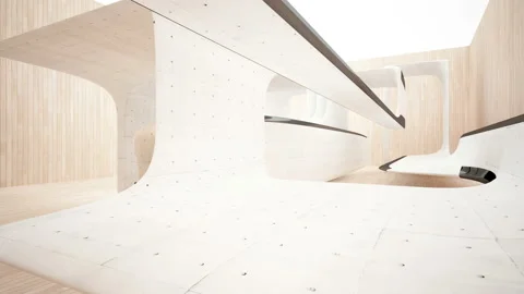 Empty dark abstract concrete and wood room interior. Architectural background.  Video stock 93342881