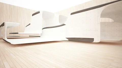Empty dark abstract concrete and wood room interior. Architectural background.  Stock Footage 93342934