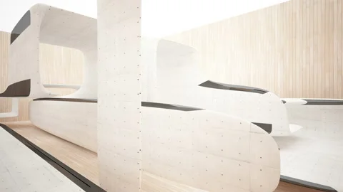 Empty dark abstract concrete and wood room interior. Architectural background.  Stock Footage 93343136