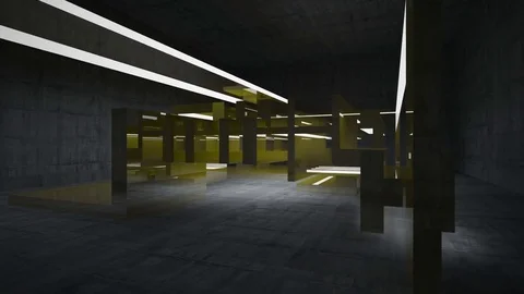 Empty dark abstract concrete room interior with yellow glossy lines. Stock Footage 82479476
