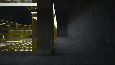 Empty dark abstract concrete room interior with yellow glossy lines. Vidéo 82479485