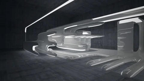 Empty dark abstract concrete room interior with white glossy lines. 库存影片 82480786