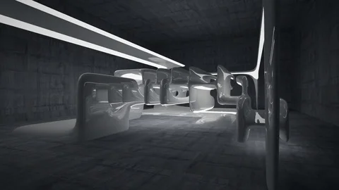 Empty dark abstract concrete room interior with white glossy lines. Stock Footage 82480797