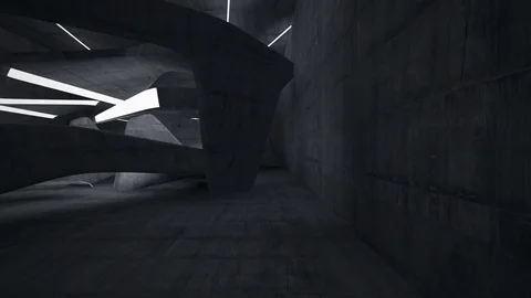 Empty dark abstract concrete room interior. Architectural background. Night view Vídeo Stock 83356093
