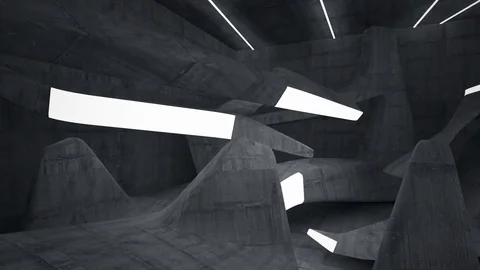 Empty dark abstract concrete room interior. Architectural background. Night view Видео 83356287