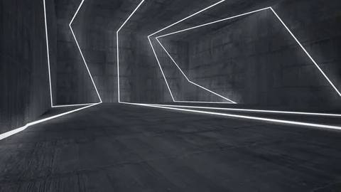 Empty dark abstract concrete room interior. Architectural background. Night view Stock Footage 83381710