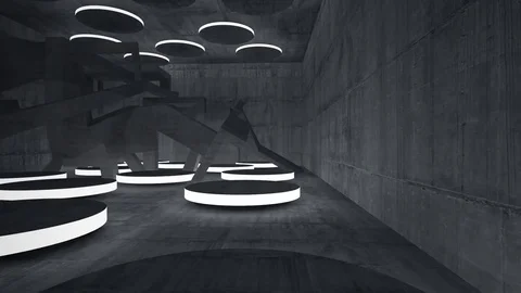 Empty dark abstract concrete room interior. Architectural background. Night view Stock Footage 83415806