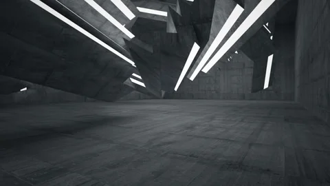 Empty dark abstract concrete room interior. Architectural background. Night view Vidéo 86415084