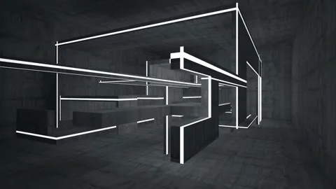 Empty dark abstract concrete room interior. Architectural background. Night view Видео 86430480