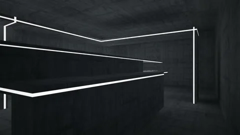 Empty dark abstract concrete room interior. Architectural background. Night view Stock Footage 86430576