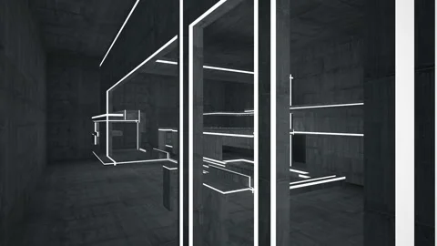 Empty dark abstract concrete room interior. Architectural background. Night view Stock Footage 86430663