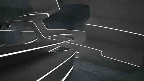 Empty dark abstract concrete room interior. Architectural background. Night view Stock Footage 87700193
