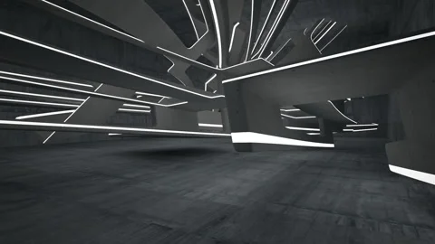 Empty dark abstract concrete room interior. Architectural background. Night view Stock Footage 87700230