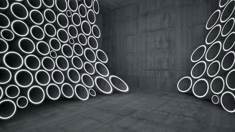 Empty dark abstract concrete room smooth interior with  array of rings. Stock Footage 87776724
