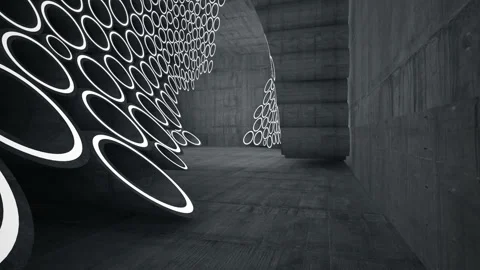 Empty dark abstract concrete room smooth interior with  array of rings. Stock Footage 87776734