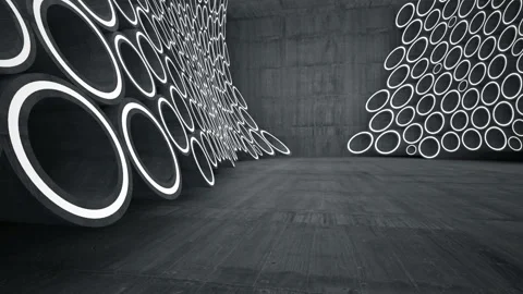 Empty dark abstract concrete room smooth interior with  array of rings. Stock Footage 87776751