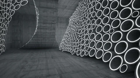 Empty dark abstract concrete room smooth interior with  array of rings.  Stock Footage 87776771
