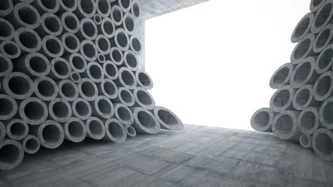 Empty dark abstract concrete room interior with array of rings. Stock Footage 87777588