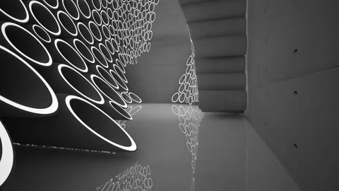 Empty dark abstract concrete room smooth interior with  array of rings. Stock Footage 87781870