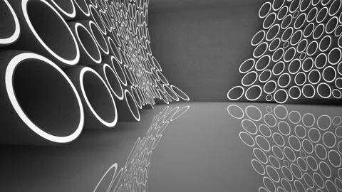 Empty dark abstract concrete room smooth interior with  array of rings. Stock Footage 87781959