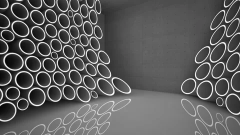 Empty dark abstract concrete room smooth interior with  array of rings. Stock Footage 87781968