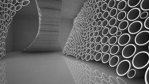 Empty dark abstract concrete room smooth interior with  array of rings. Stock Footage 87782032