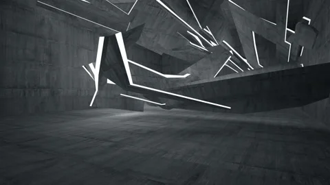 Empty dark abstract concrete room interior. Architectural background. Night view Stock Footage 89374985