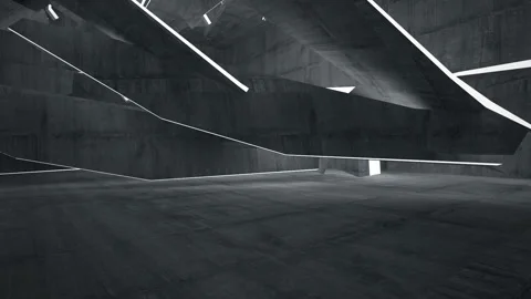 Empty dark abstract concrete room interior. Architectural background. Night view Stock Footage 89375146